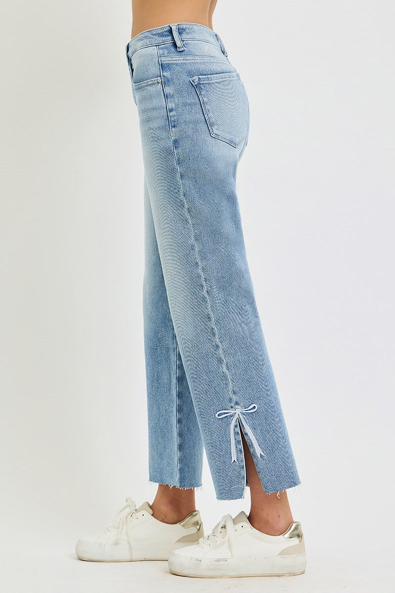 Ribbon Embroidery High Rise Crop Straight Jean