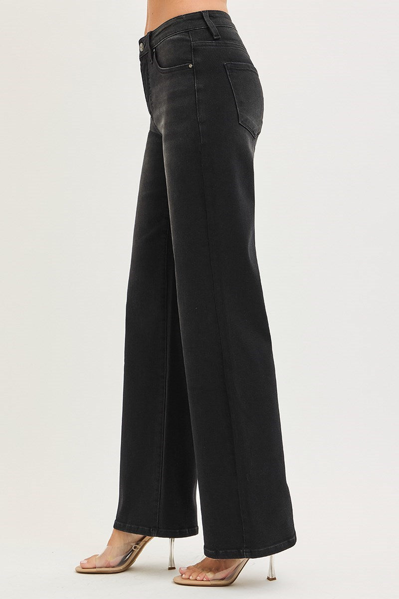Tummy Control Wide Leg Black Jeans