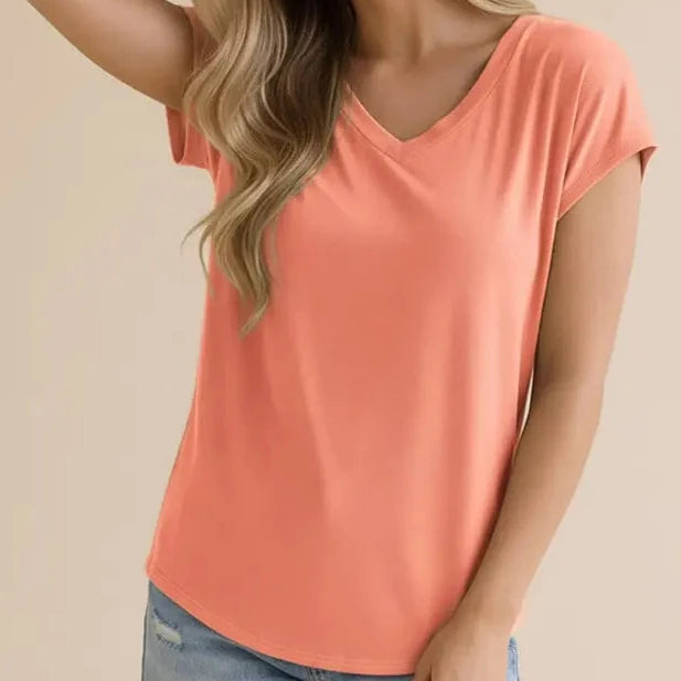 Peach V Neck Top
