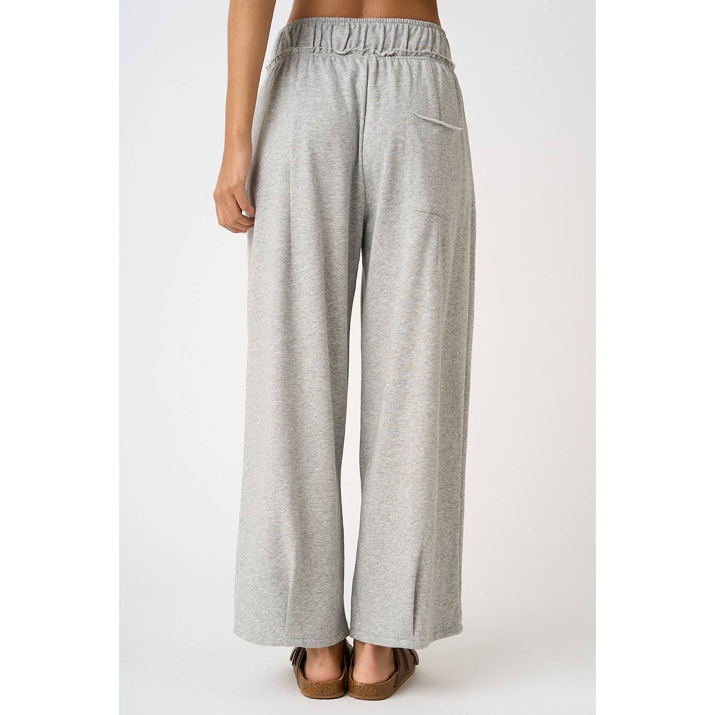 Pleated Front Elastic Waist Wide Leg Pants