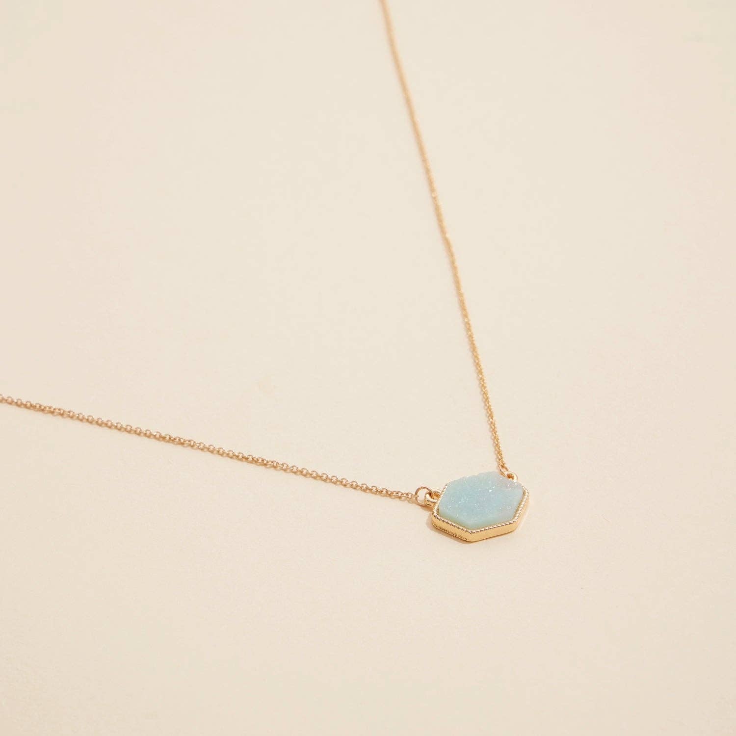 Hexagon Druzy Pendant Necklace | Statement Charm Necklace