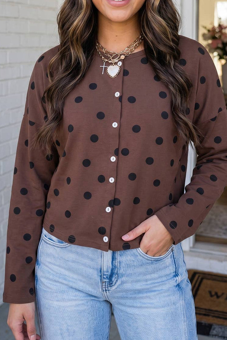 Polka Dot Button Front Casual Shift Cardigan (S-XL)