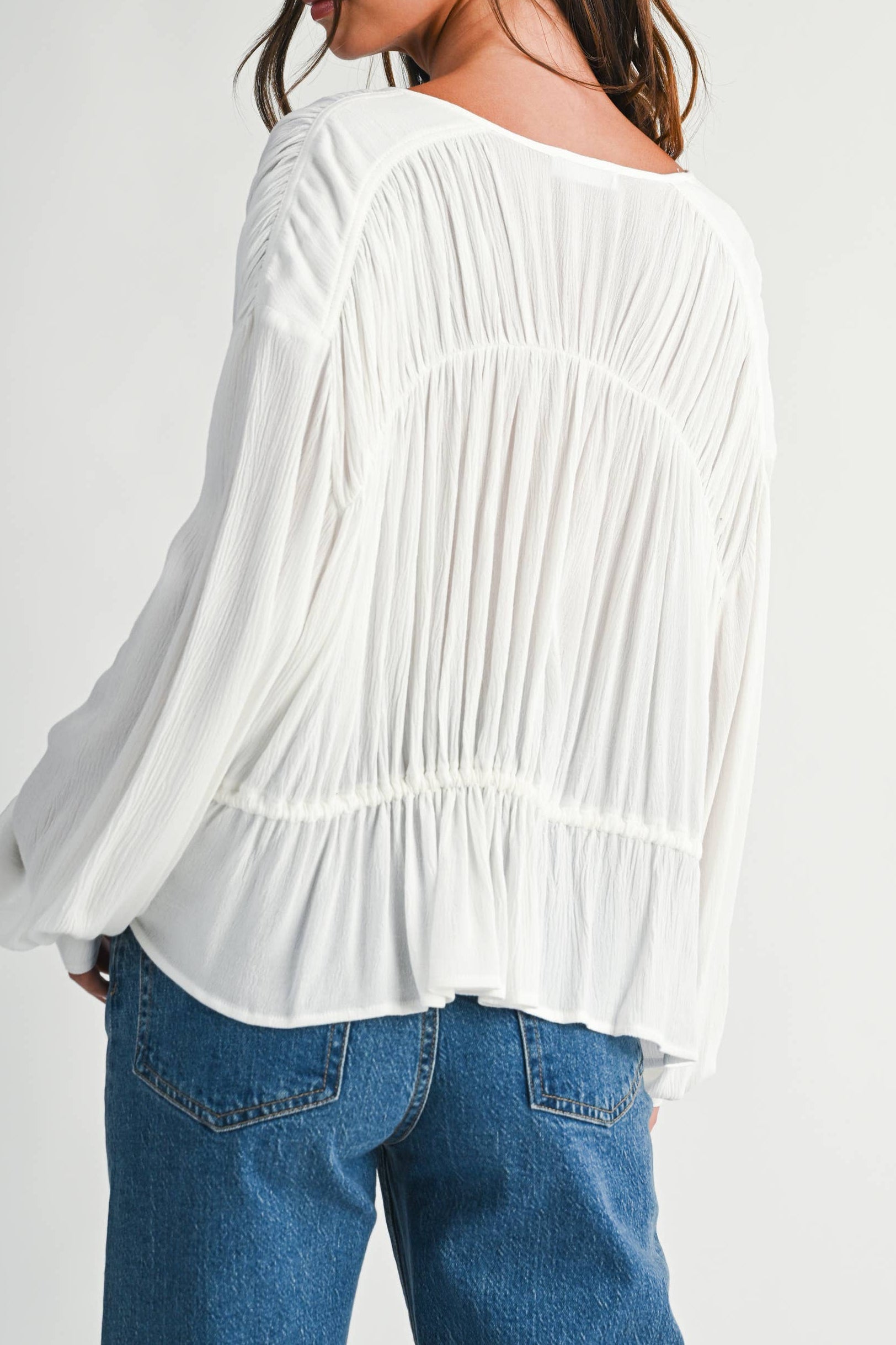 Textured Button Front Peplum Blouse