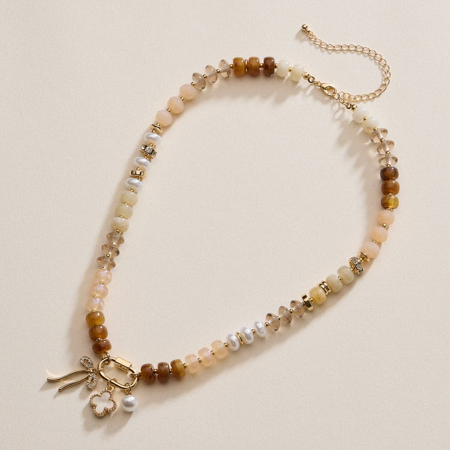Textured Glass Bead Necklace with Charm Trio