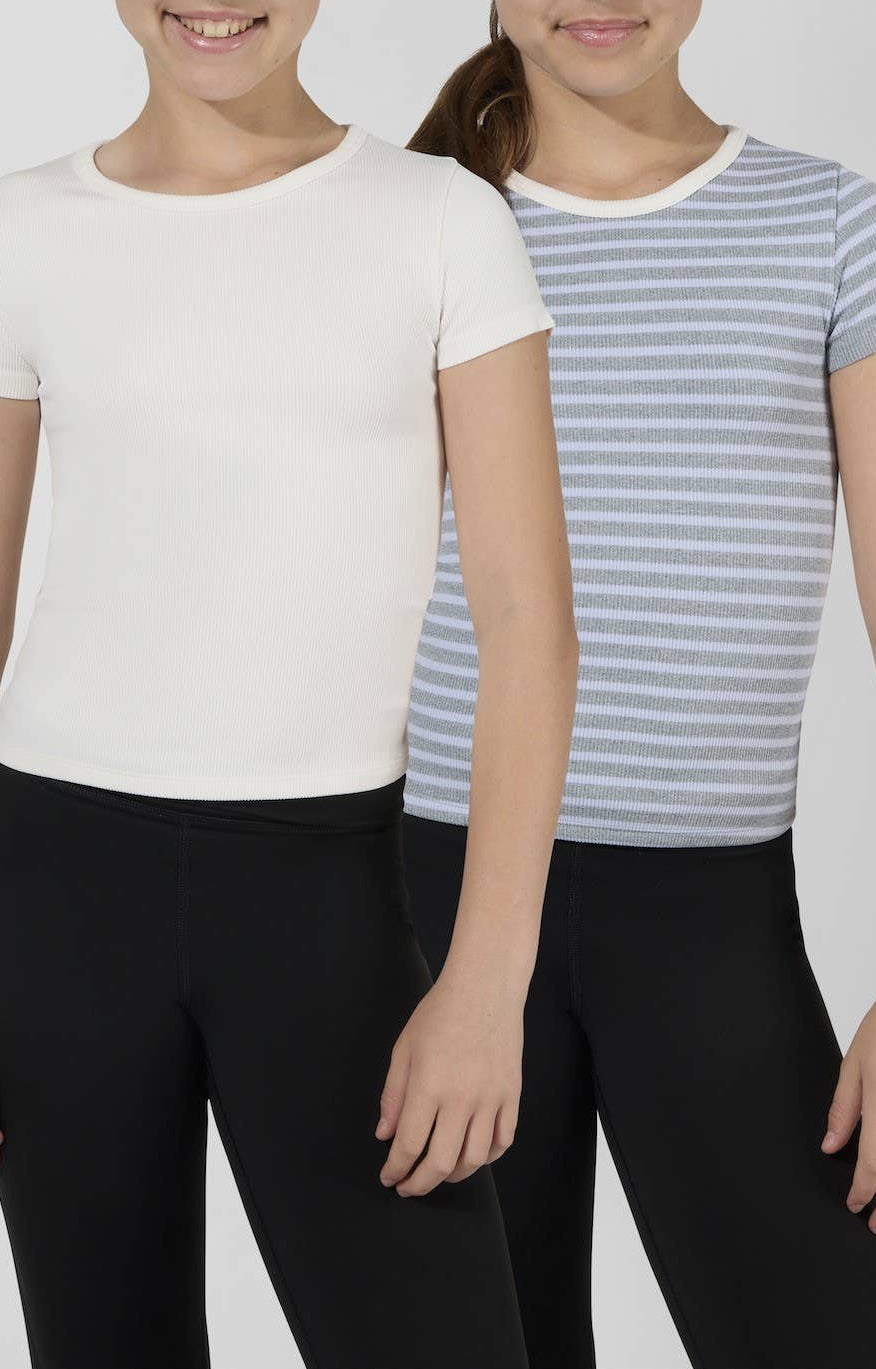 Tween Girls Rib Seamless Stripe Short Sleeve Tee/ More Colors