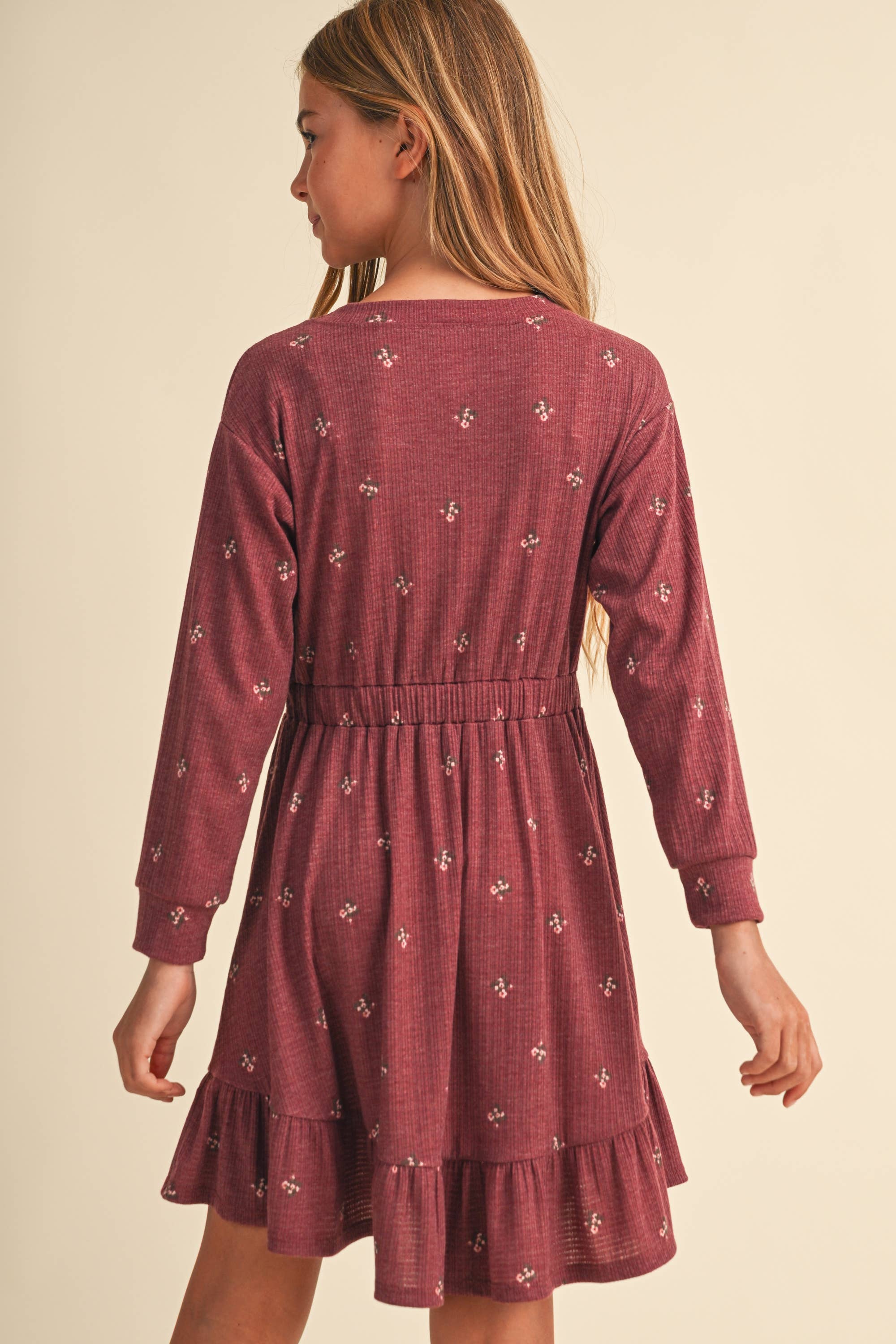 Tween & Kids Girls Burgundy Knit Long Sleeve Dress/ (7-14)