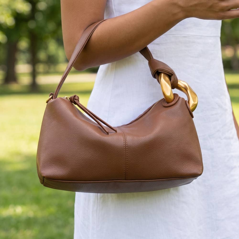 Chunky Link Handle Hobo Baguette Bag/ More Colors