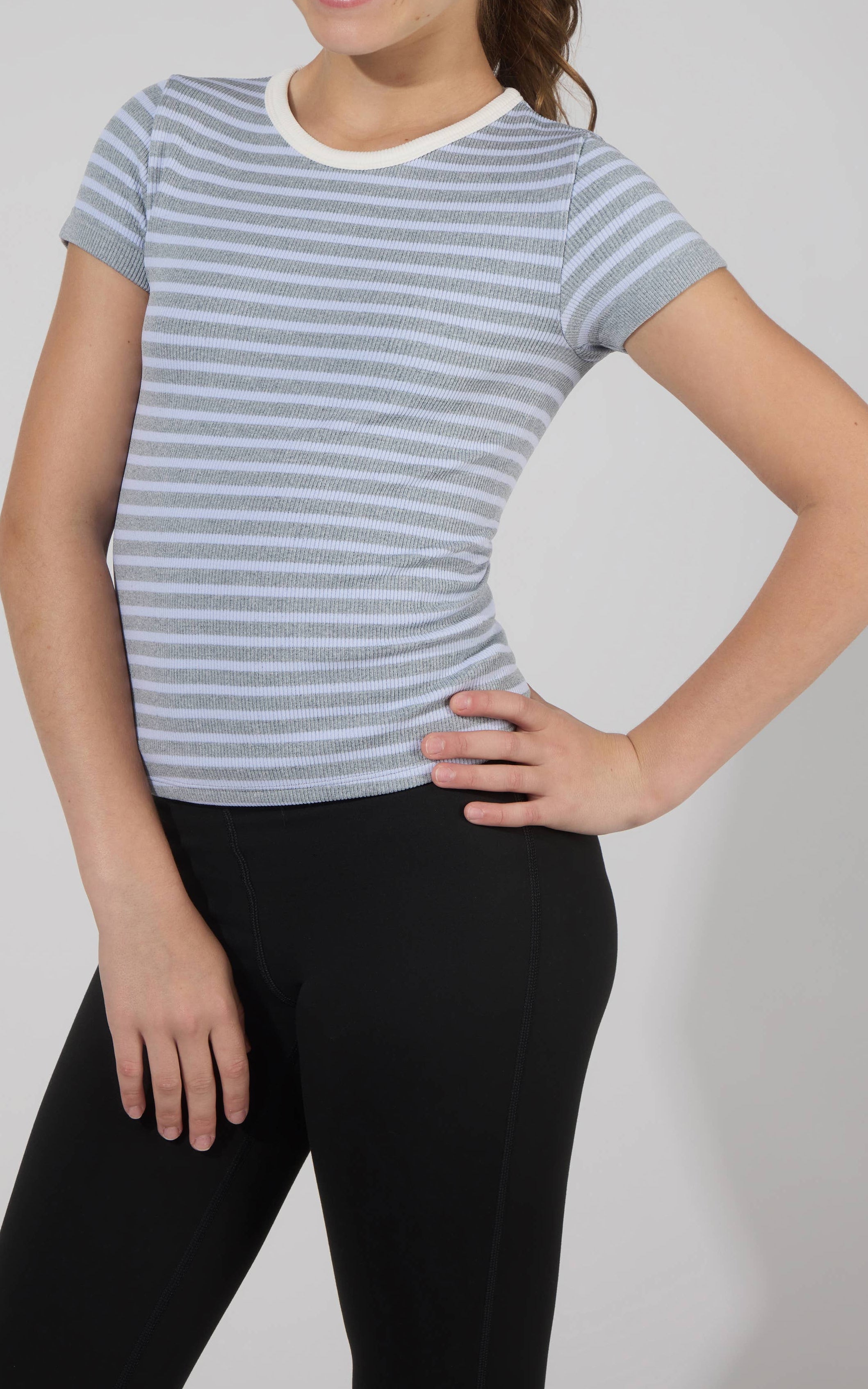Tween Girls Rib Seamless Stripe Short Sleeve Tee/ More Colors