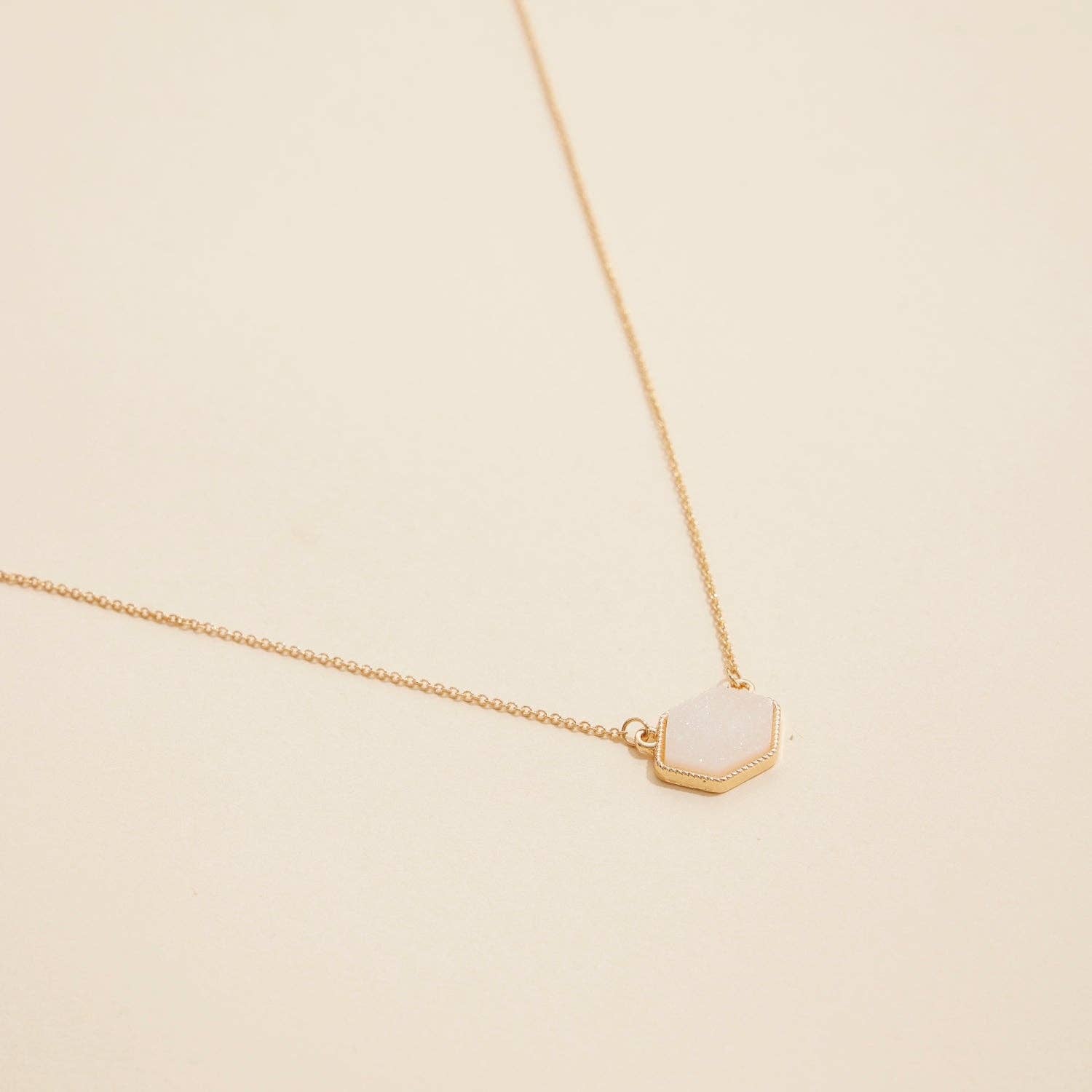 Hexagon Druzy Pendant Necklace | Statement Charm Necklace
